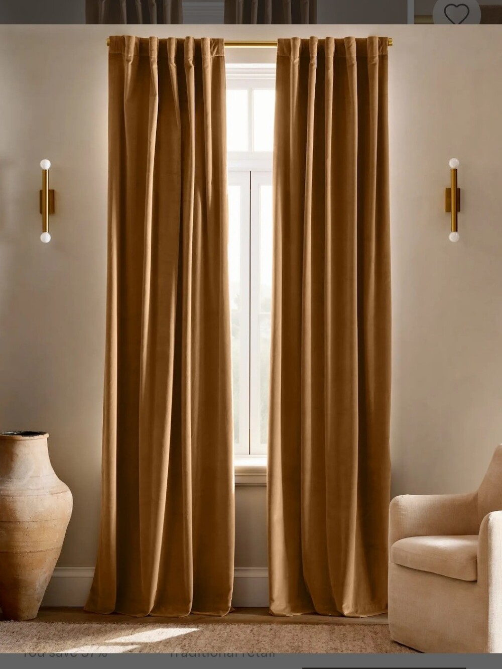 Quince 48"x96" Cotton Velvet Room Darkening Curtain Panel CAMEL 48x96